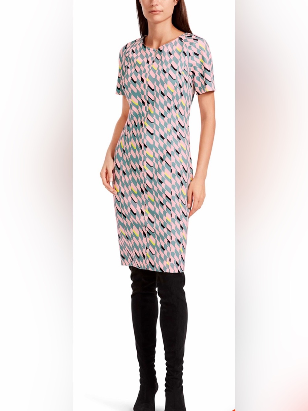 Marc Cain Pink Geometric Midi Dress, S